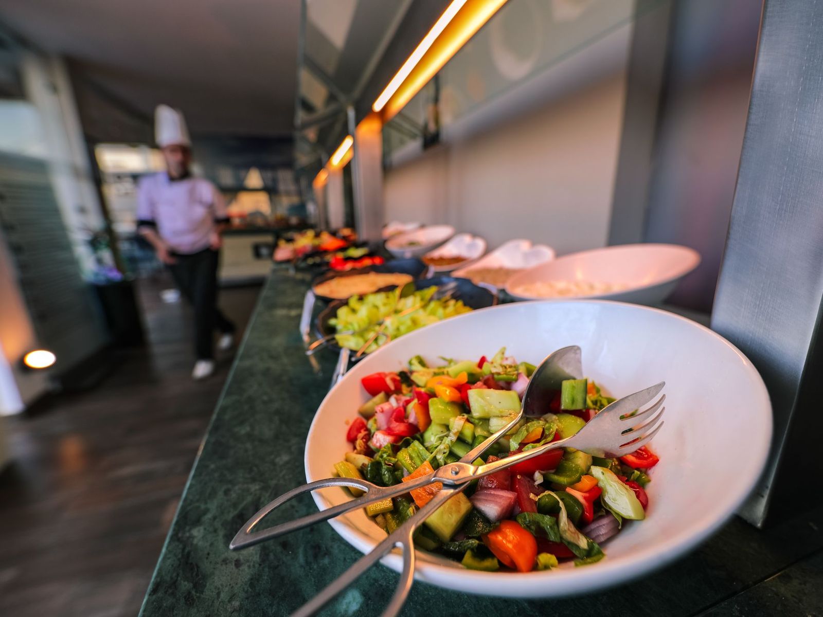 Fresh salad at a buffet counter